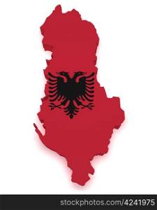 Shape 3d of Albania map with flag isolated on white background.