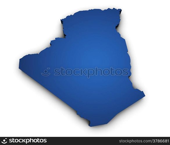 Shape 3d of Algeria map colored in blue and isolated on white background.
