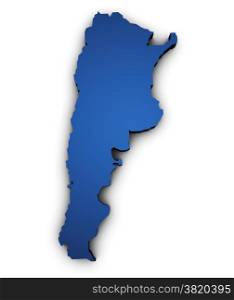 Shape 3d of Argentina map colored in blue and isolated on white background.