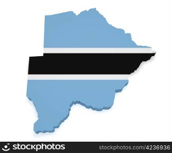 Shape 3d of Botswana map and flag isolated on white background.