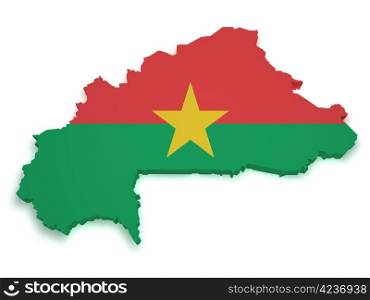 Shape 3d of Burkina Faso flag and map isolated on white background.