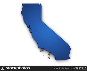 Shape 3d of California State map colored in blue and isolated on white background.