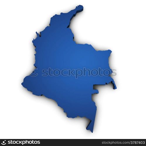 Shape 3d of Colombia map colored in blue and isolated on white background.