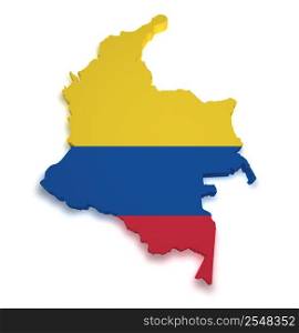 Shape 3d of Colombian flag and map isolated on white background.