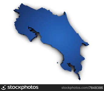 Shape 3d of Costa Rica map colored in blue and isolated on white background.