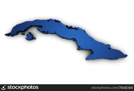 Shape 3d of Cuba map colored in blue and isolated on white background.