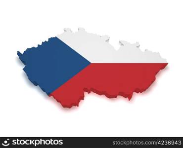 Shape 3d of Czech flag and map isolated on white background.