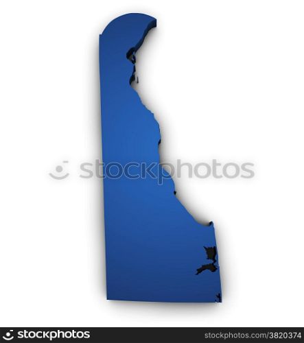 Shape 3d of Delaware state map colored in blue and isolated on white background.