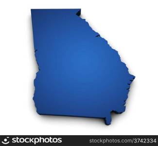 Shape 3d of Georgia State map colored in blue and isolated on white background.