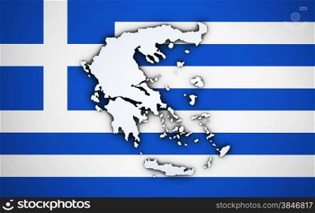 Shape 3d of Greece map on Greek flag background.