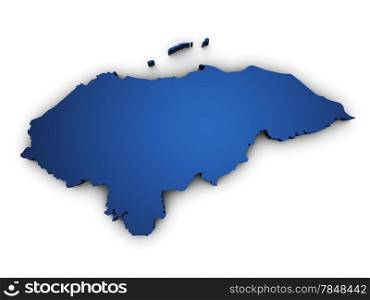 Shape 3d of Honduras map colored in blue and isolated on white background.