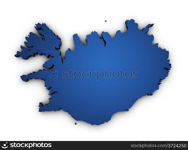 Shape 3d of Iceland map colored in blue and isolated on white background.
