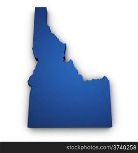 Shape 3d of Idaho map colored in blue and isolated on white background.