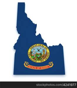 Shape 3d of Idaho map with flag isolated on white background.
