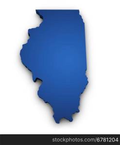 Shape 3d of Illinois map colored in blue and isolated on white background.