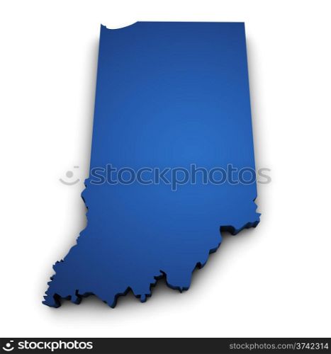 Shape 3d of Indiana State map colored in blue and isolated on white background.