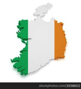 Shape 3d of Ireland map with flag isolated on white background.