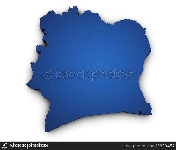 Shape 3d of Ivory Coast map colored in blue and isolated on white background.