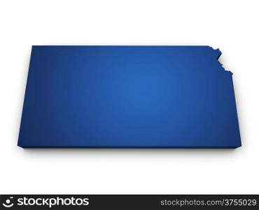 Shape 3d of Kansas map colored in blue and isolated on white background.