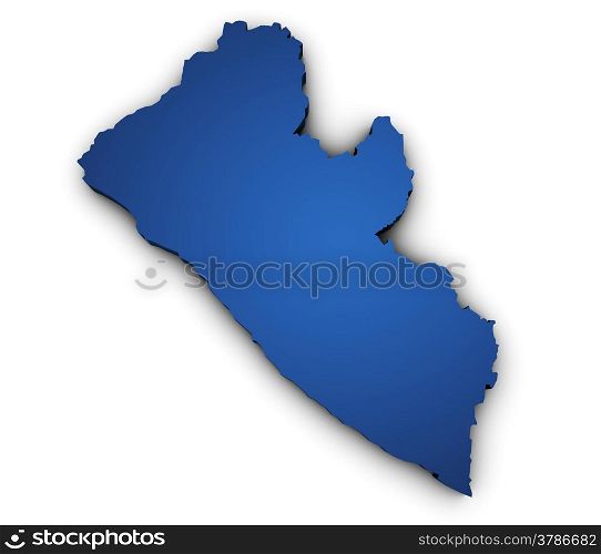 Shape 3d of Liberia map colored in blue and isolated on white background.