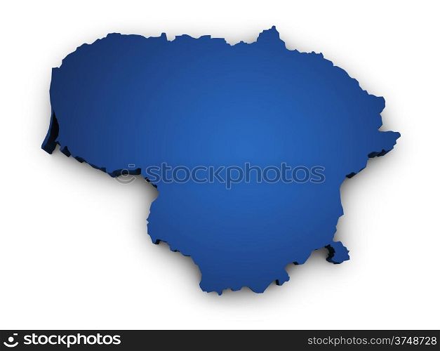 Shape 3d of Lithuania map colored in blue and isolated on white background.