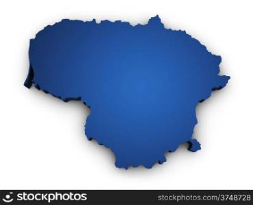 Shape 3d of Lithuania map colored in blue and isolated on white background.