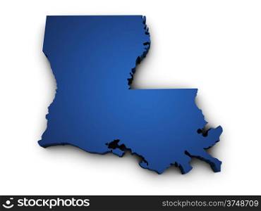 Shape 3d of Louisiana State map colored in blue and isolated on white background.