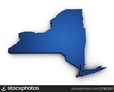 Shape 3d of New York State map colored in blue and isolated on white background.