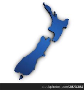 Shape 3d of New Zealand map colored in blue and isolated on white background.