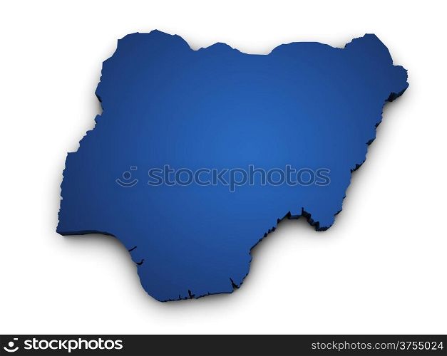Shape 3d of Nigeria map colored in blue and isolated on white background.
