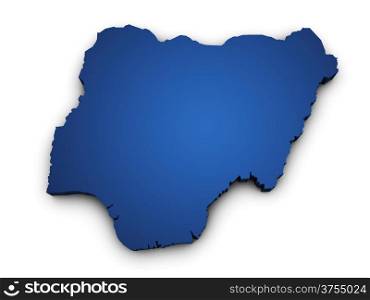 Shape 3d of Nigeria map colored in blue and isolated on white background.