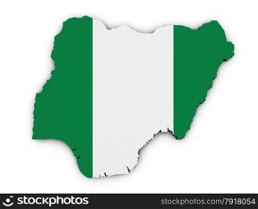 Shape 3d of Nigeria map with Nigerian flag illustration isolated on white background.