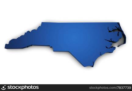 Shape 3d of North Carolina State map colored in blue and isolated on white background.