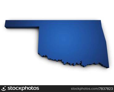 Shape 3d of Oklahoma State map colored in blue and isolated on white background.