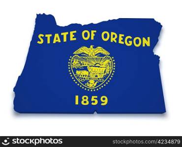 Shape 3d of Oregon map with flag isolated on white background.