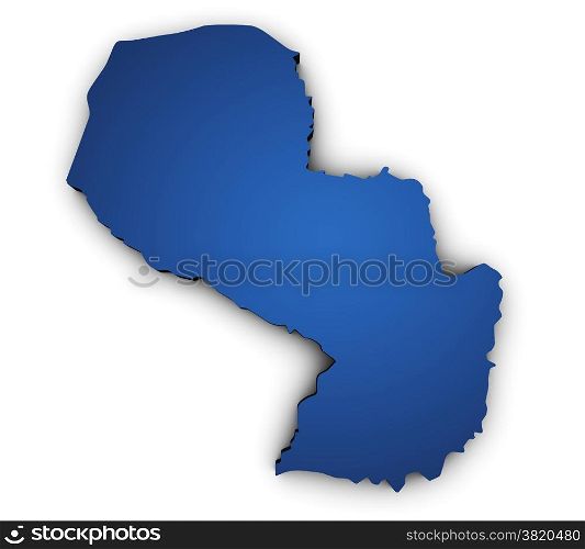 Shape 3d of Paraguay map colored in blue and isolated on white background.