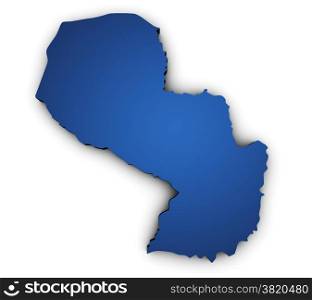 Shape 3d of Paraguay map colored in blue and isolated on white background.