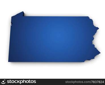 Shape 3d of Pennsylvania State map colored in blue and isolated on white background.