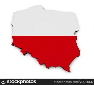 Shape 3d of Poland map with Polish flag isolated on white background.