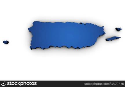 Shape 3d of Puerto Rico map colored in blue and isolated on white background.