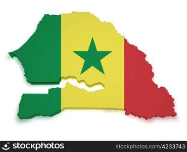 Shape 3d of Senegal flag and map isolated on white background.