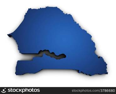 Shape 3d of Senegal map colored in blue and isolated on white background.
