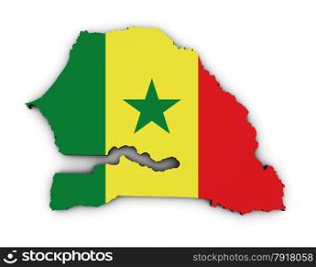 Shape 3d of Senegal map with Senegalese flag illustration isolated on white background.