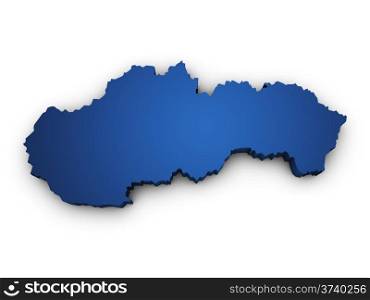 Shape 3d of Slovakia map colored in blue and isolated on white background.