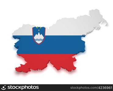 Shape 3d of Slovenia flag and map isolated on white background.