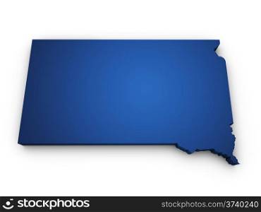 Shape 3d of South Dakota map colored in blue and isolated on white background.