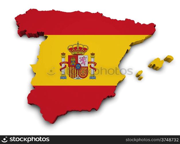 Shape 3d of Spain map with flag isolated on white background.