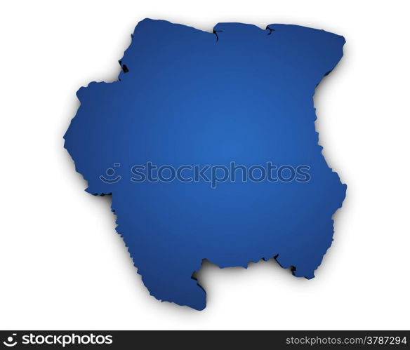 Shape 3d of Suriname map colored in blue and isolated on white background.