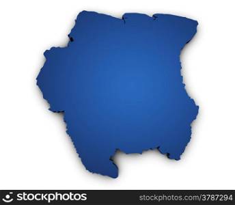 Shape 3d of Suriname map colored in blue and isolated on white background.