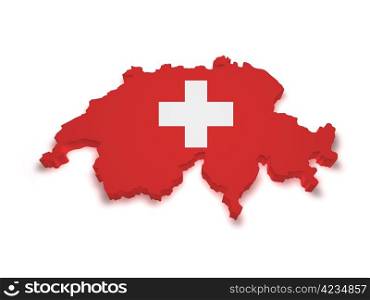 Shape 3d of Swiss flag and map isolated on white background.